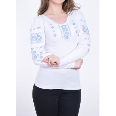 Embroidered t-shirt with long sleeves "Grace" blue on white